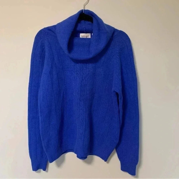 Carriage court vintage lambswool angora blend blue  cable knit ribbed sweater - Picture 1 of 5